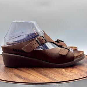 MEPHISTO Brown Leather Wedge Sandals Adjustable Buckle Women's EU 39 US 8.5-9